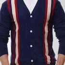 Men's Casual Striped Print Single Breasted V Neck Knit Cardigan