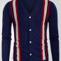 Men's Casual Striped Print Single Breasted V Neck Knit Cardigan