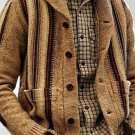 Men's Retro Ethnic Striped Jacquard Button Lapel Collar Knit Sweater Jackets