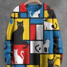 Men's Geometric Mondrian Cat Fun Art Print Knit Sweatshirt
