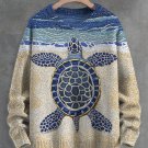 Men's Beach Turtle Cobblestone Art Print Knit Sweatshirt