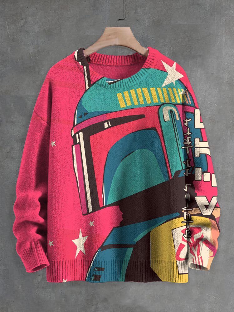 Men's Star Universe Robot Warrior Print Knit Sweatshirt