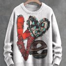 Women's Love Slogan Traditional Pattern Art Print Knit Sweatshirt