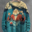 Men's Relaxed Monkey Drinking Tea In Hot Spring Art Print Knit Sweatshirt