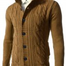 Men's Casual Stand Collar Single Breasted Braided Cable Knit Cardigan
