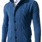 Men's Casual Stand Collar Single Breasted Braided Cable Knit Cardigan