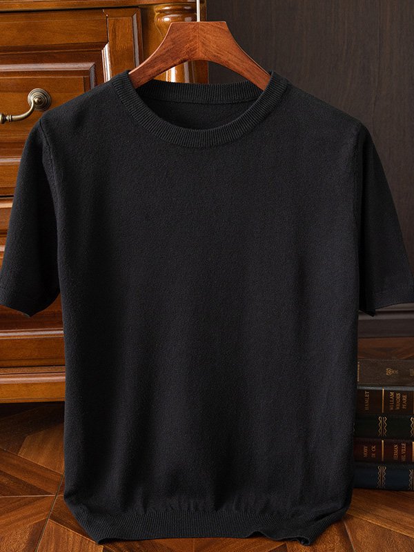 Men's Casual Plain Round Neck Short Sleeve Knitted T-Shirt