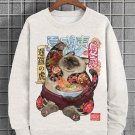 Men's Japanese Cat Art Print Cotton Casual Sweatshirt