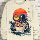 Men's Japan Art Sea Wave Octopus Print Cotton Casual Sweatshirt