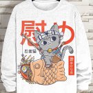 Men's Japanese Art Ninja Cat Fishing Print Cotton Casual Sweatshirt