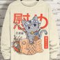 Men's Japanese Art Ninja Cat Fishing Print Cotton Casual Sweatshirt