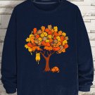 Men's A Group Of Cats On The Tree Print Cotton Casual Sweatshirt