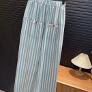 Women's Striped Pattern Buttons Decor High Waist Straight Leg Pants