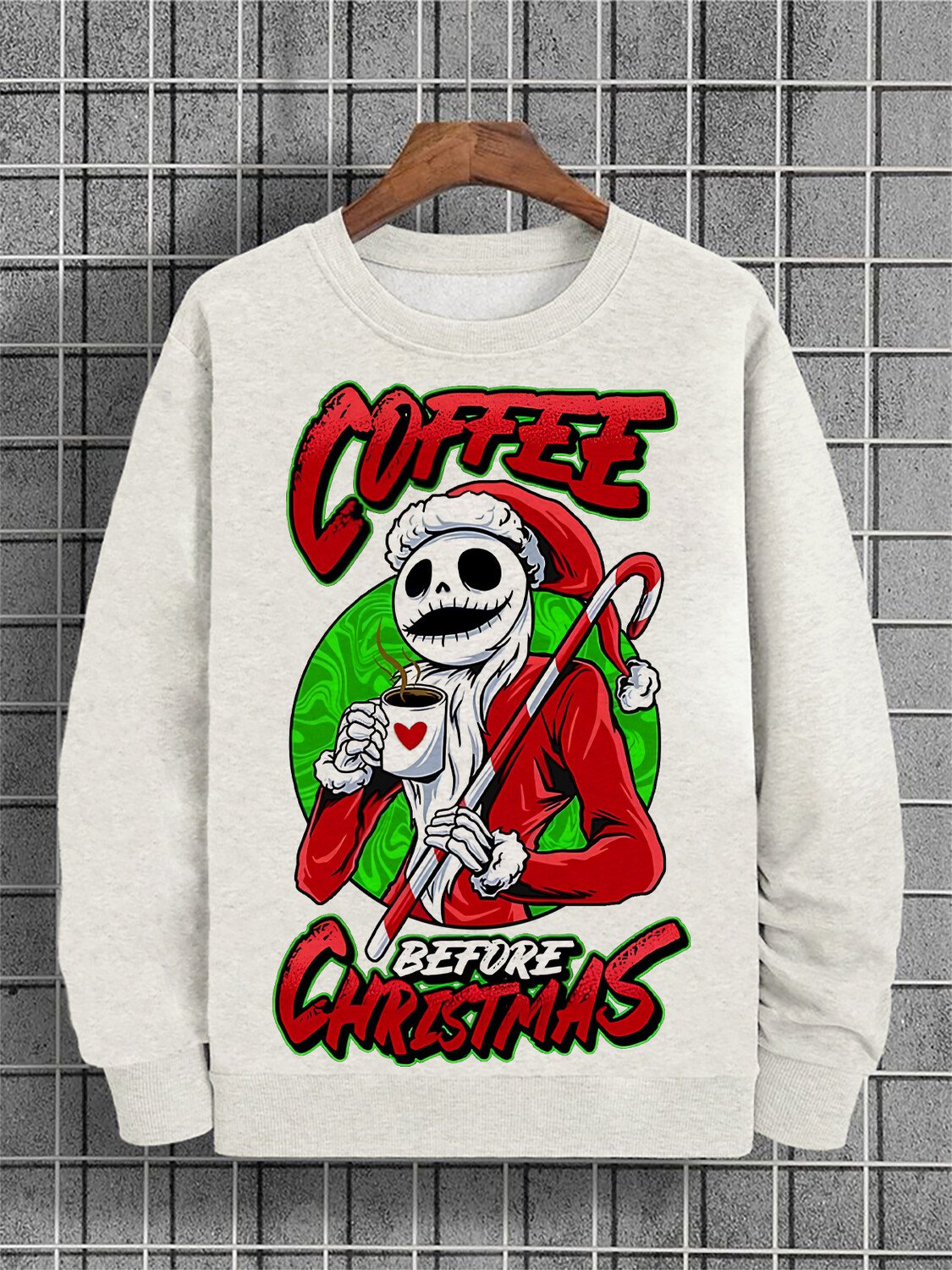 Men's Coffee Before Christmas Art Print Cotton Casual Sweatshirt