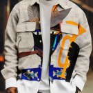 Men's Black Man Trombone Vintage Print Denim-Like Long Sleeve Shirt