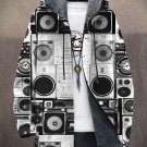 Men's Vintage Music Speaker Print Hooded Trench Coat