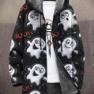 Men's Halloween Cute Ghost Print Fleece Lined Hooded Trench Coat