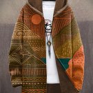 Men's West African Ethnic Pattern Art Print Fleece Lined Hooded Trench Coat