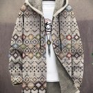 Men's Colorful Geometric Patterns Print Fleece Lined Hooded Trench Coat