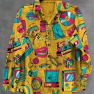 Men's Retro Game Console Rubik's Cube Entertainment Element Print Casual Jacket
