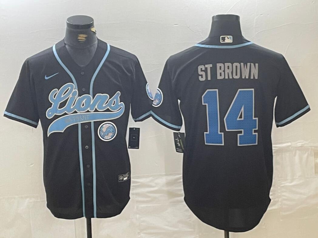 Amon-Ra St. Brown #14 Detroit Lions Stitched Jersey Black