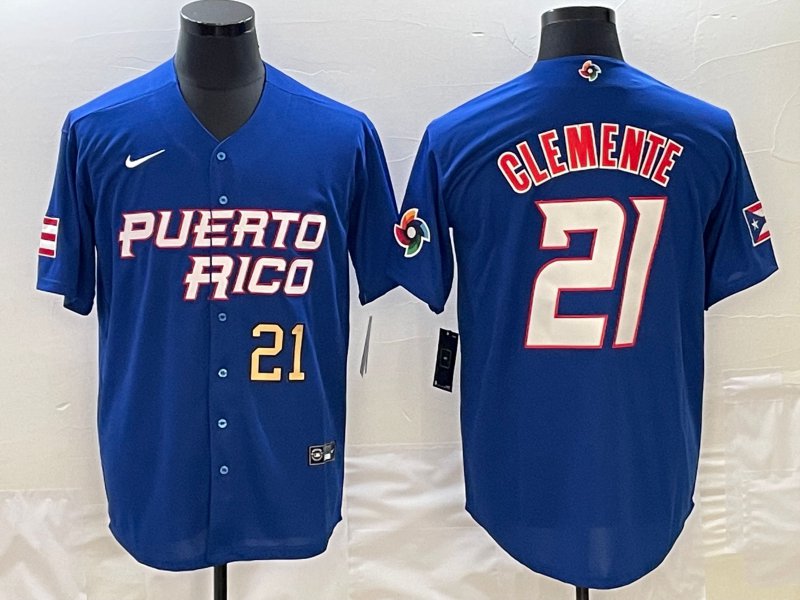Roberto Clemente Puerto Rico Jersey Blue