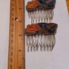 Set of 2 Enamel Cloisonne Flower and Butterfly Metal Hair Combs (SD2)