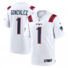 Men & Youth #1 Christian Gonzalez New England Patriots White Stitched Game Jersey