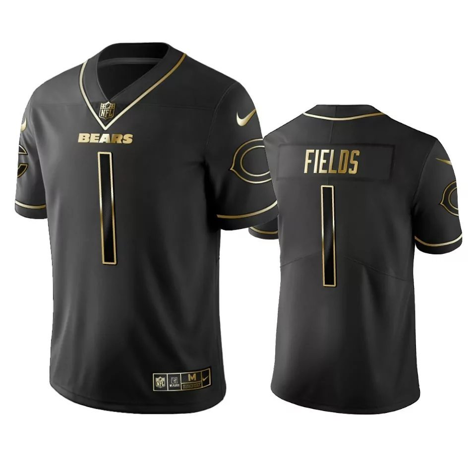 Men & Youth #1 Justin Fields Chicago Bears Black Golden Edition Jersey