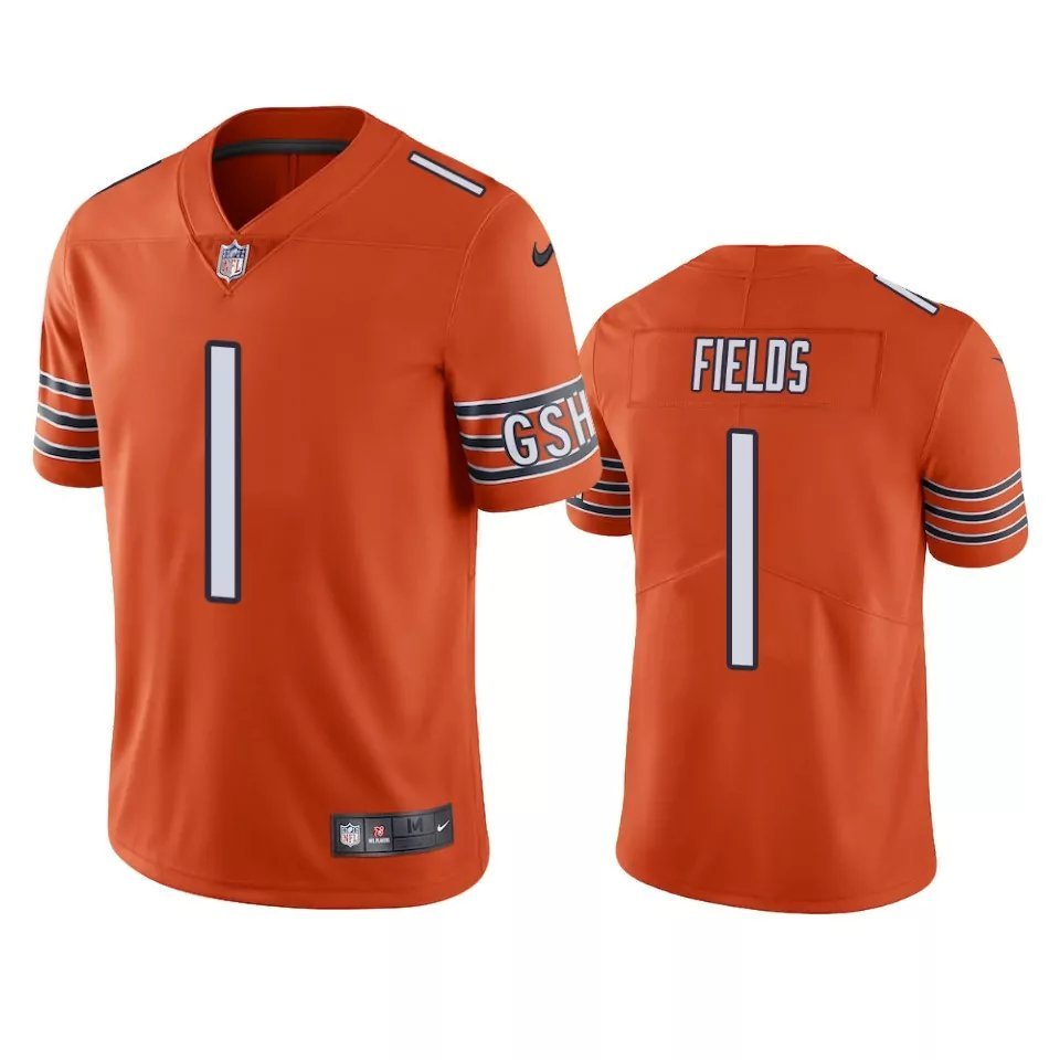 Men & Youth #1 Justin Fields Chicago Bears Color Rush Limited Orange Jersey