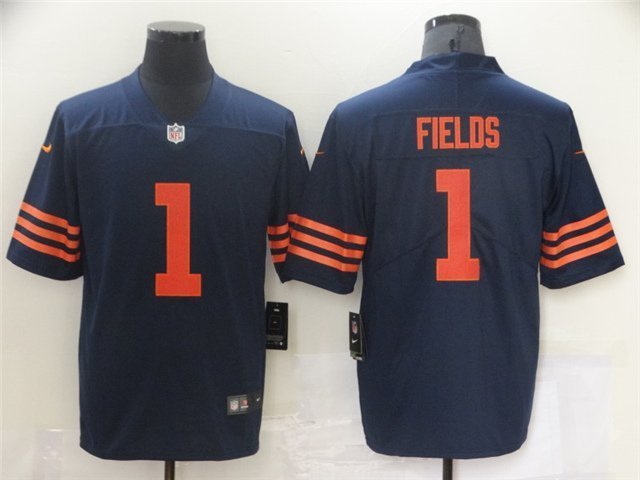 Men & Youth #1 Justin Fields Chicago Color Rush Limited Navy Blue Jersey