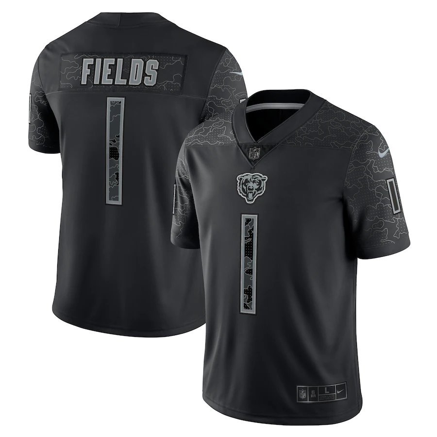 Men & Youth #1 Justin Fields Chicago RFLCTV Color Rush Limited Black Jersey