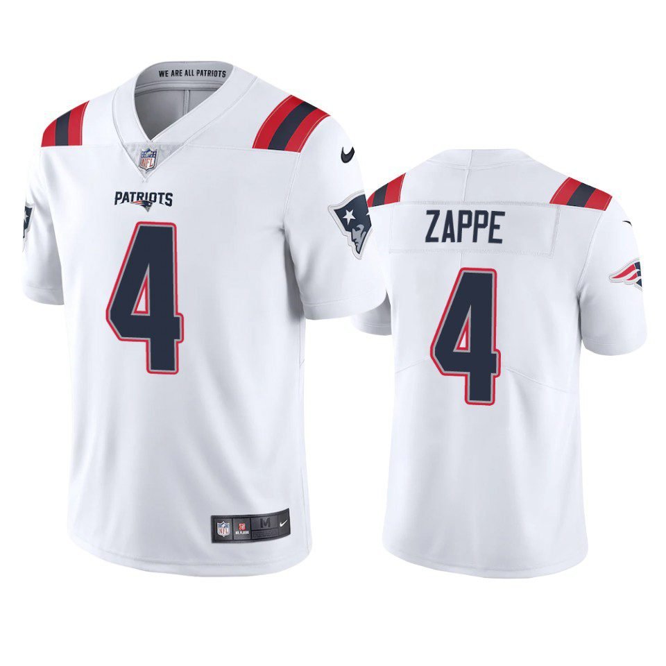Men & Youth #4 Bailey Zappe New England Patriots Color Rush Vapor Limited White Jersey