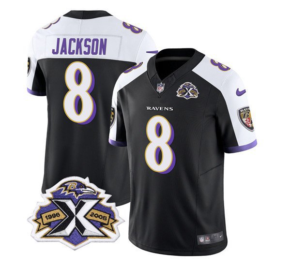Men & Youth #8 Lamar Jackson Baltimore Ravens 2023 F.U.S.E With Patch Throwback Jersey
