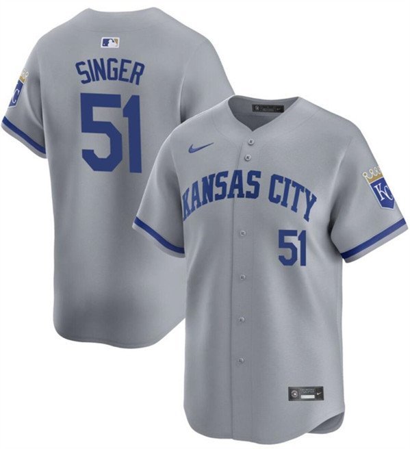 Any Size Kansas City Royals Brady Singer Gray 2024 Away Baseball Jersey__1565