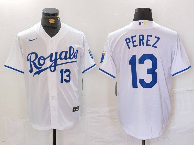 Any Size Kansas City Royals Salvador Perez Number White Cool Base Jersey