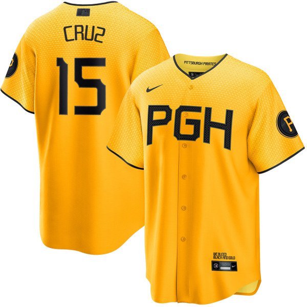 Men & Youth #15 Oneil Curz Pittsburgh Pirates City Connect Cool Base Yellow Jersey