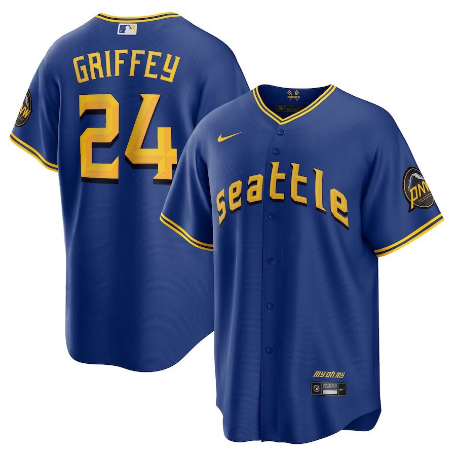 Men & Youth #24 Ken Griffey Jr. Seattle Mariners 2023 City Connect Cool Base Blue Jersey