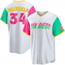 Men & Youth #34 Fernando Valenzuela San Diego Padres City Connect Cool Base White Jersey