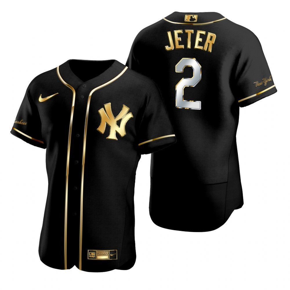 Men's #2 Derek Jeter New York Yankees Black Golden Edition Jersey
