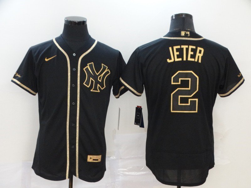 Men's #2 Derek Jeter New York Yankees Black Golden Edition Jersey__1854