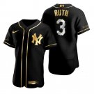Men's #3 Babe Ruth New York Yankees Black Golden Edition Jersey