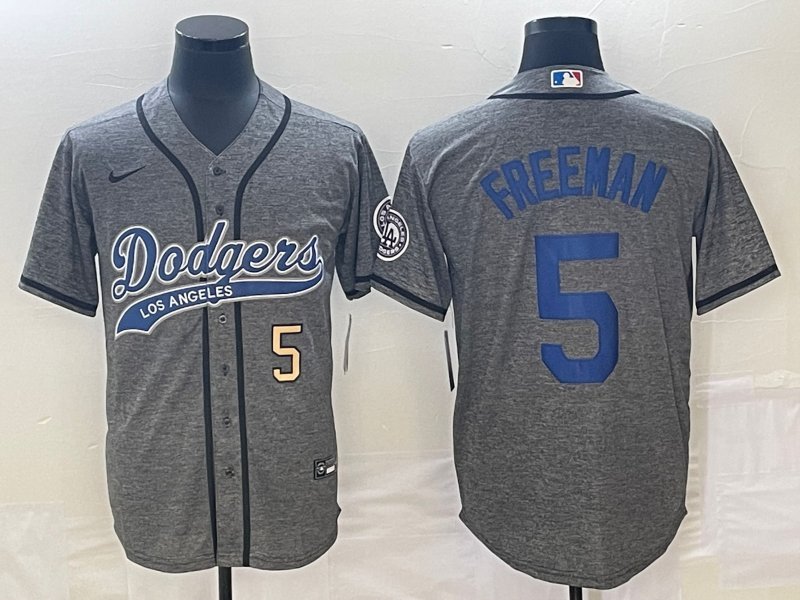 Men's 2023 Dodgers Freddie Freeman Grey Gridiron Cool Baseball Jersey 2