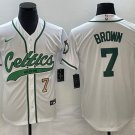 Men's Boston Celtics Jaylen Brown White With Patch Cool Baseball Jersey