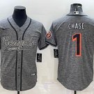 Men's Cincinnati Bengals Ja'Marr Chase Gray With Patch Cool Base Stitched Baseball Jersey