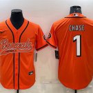 Men's Cincinnati Bengals Ja'Marr Chase Orange With Patch Cool Base Stitched Baseball Jersey