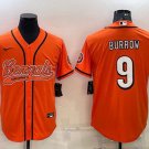 Men's Cincinnati Bengals Joe Burrow Orange With Patch Cool Base Stitched Baseball Jersey