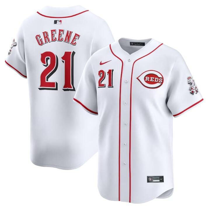 Men's Cincinnati Reds Hunter Greene White Home Limited Stitched Baseball Jersey