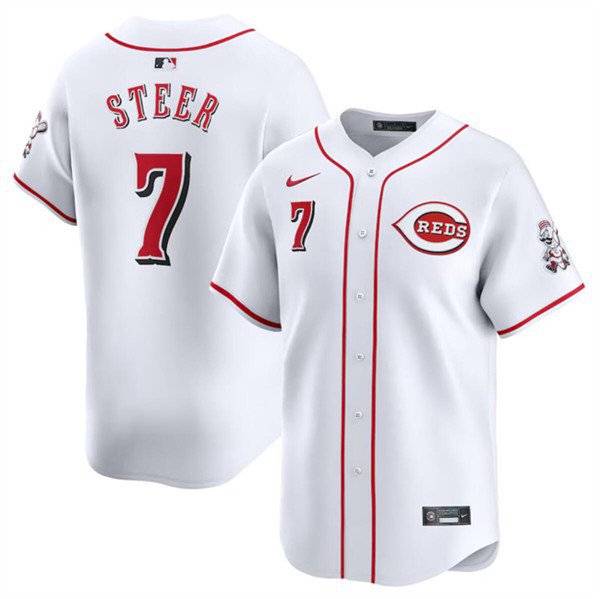 Men's Cincinnati Reds Spencer Steer White Home Limited Stitched Baseball Jersey