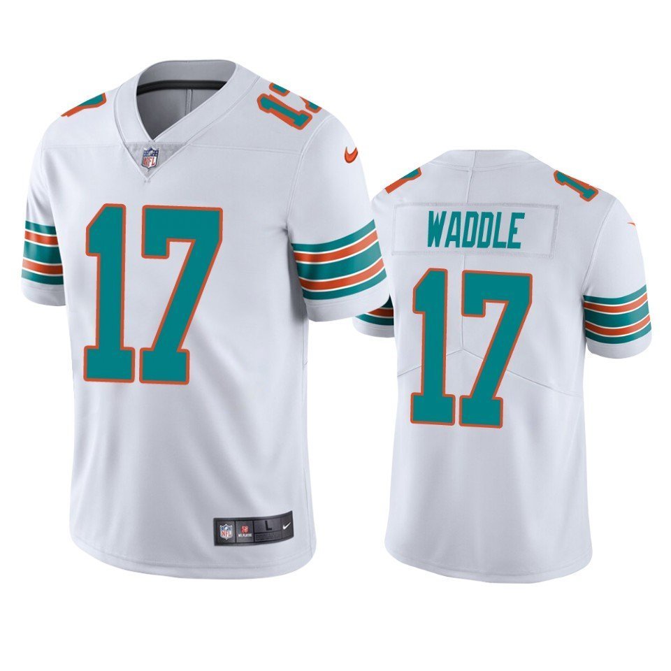 Men & Youth #17 Jaylen Waddle Miami Dolphins Color Rush Limited White Jersey__2637